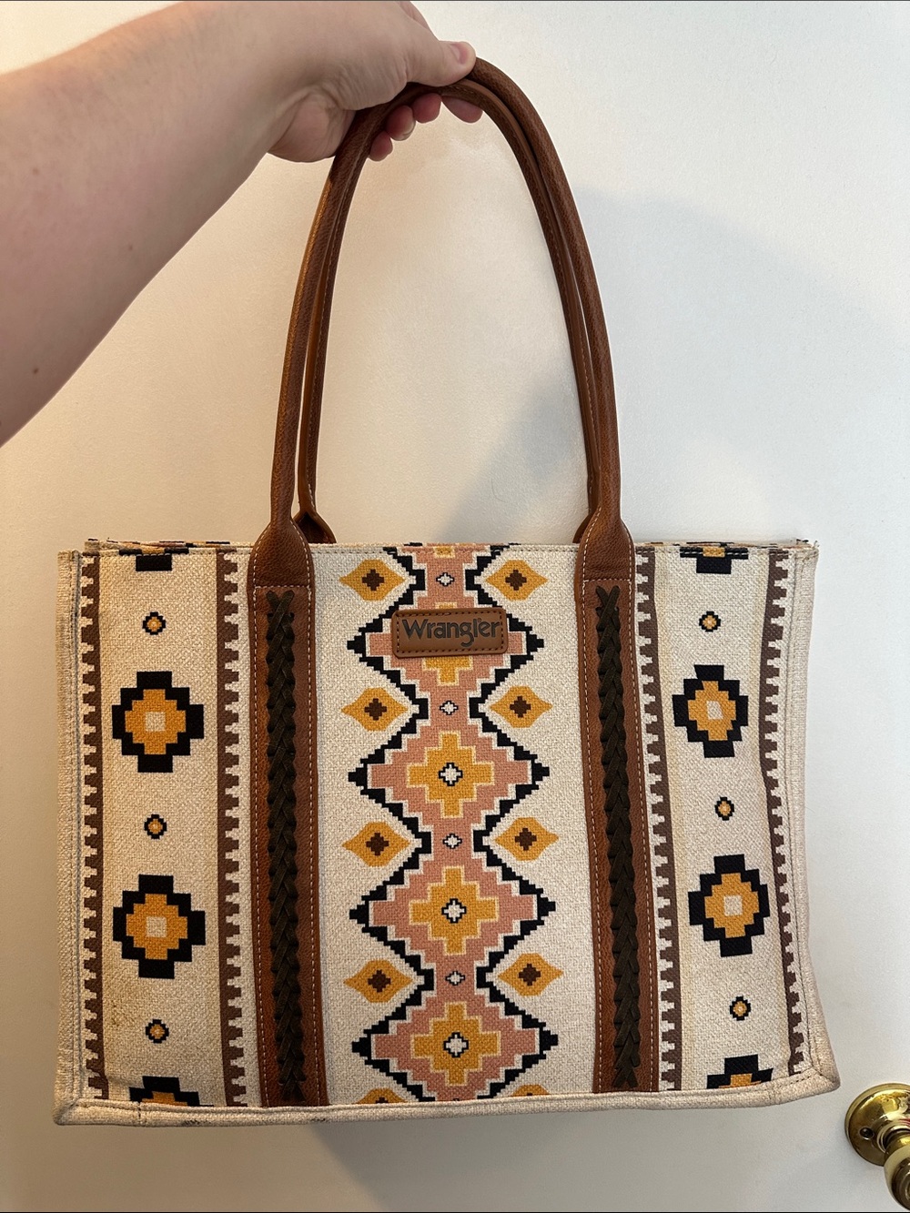Wrangler Cream, Brown & Yellow Southwestern Tote